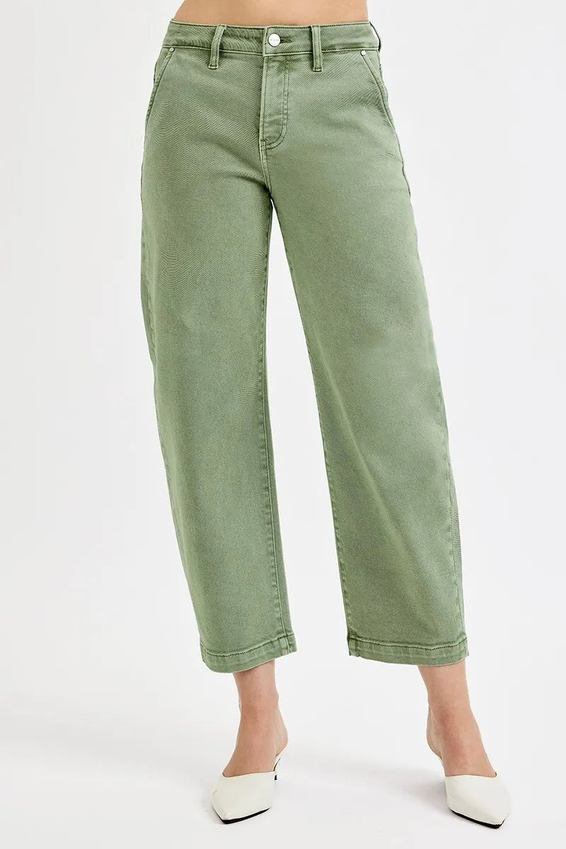 RISEN Full Size Tummy Control High Rise Crop Barrel Jeans - Jennie Dots