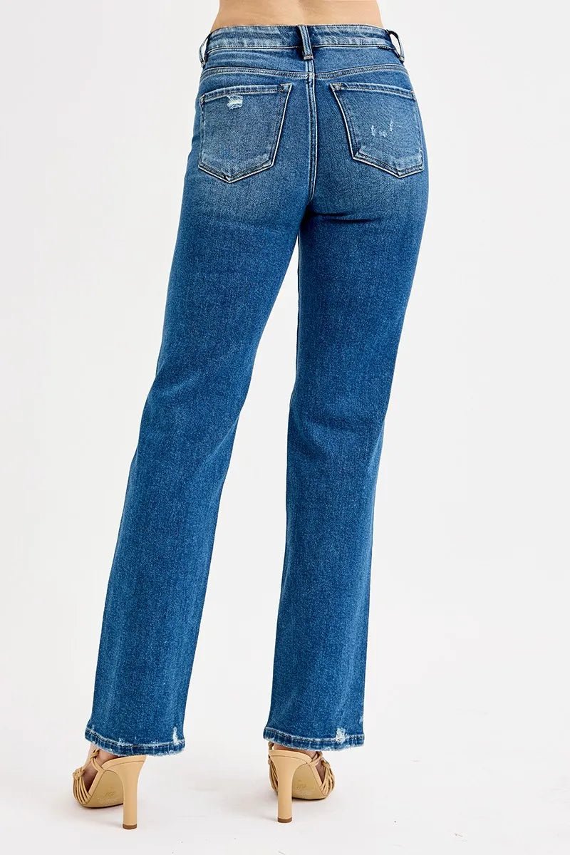 RISEN Full Size Tummy Control High Rise Straight Distressed Jeans Plus Size - Jennie Dots
