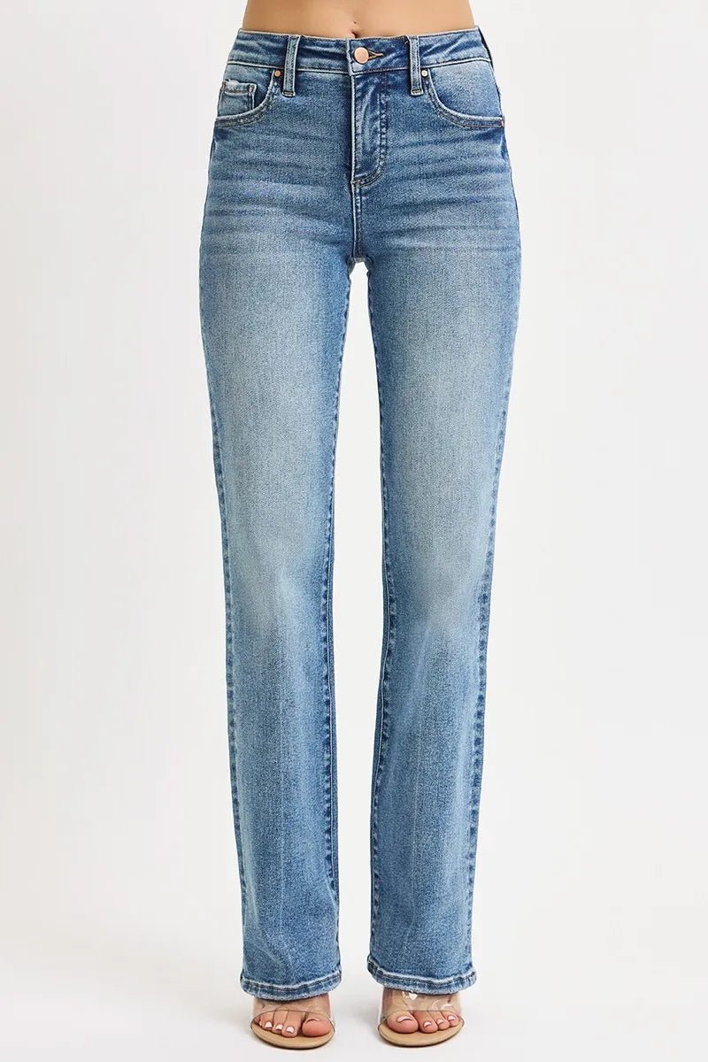 RISEN Full Size Tummy Control High Rise Straight Jeans Plus Size - Jennie Dots