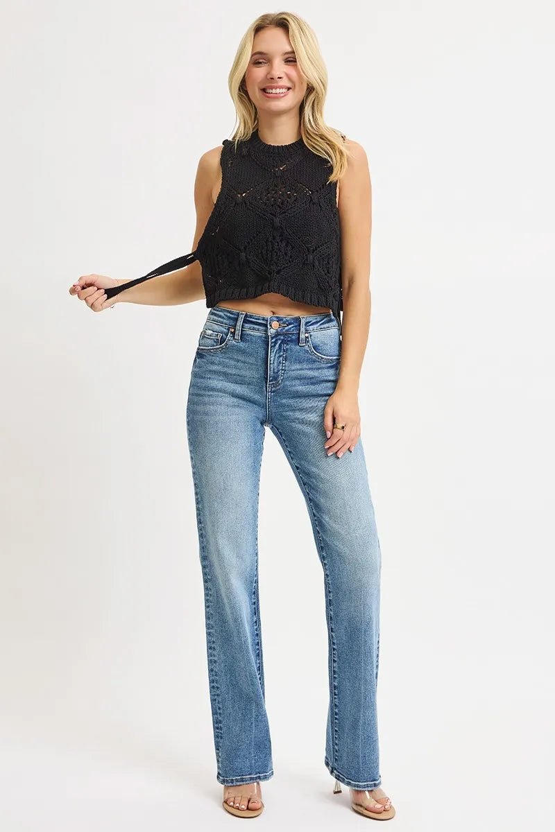 RISEN Full Size Tummy Control High Rise Straight Jeans Plus Size - Jennie Dots