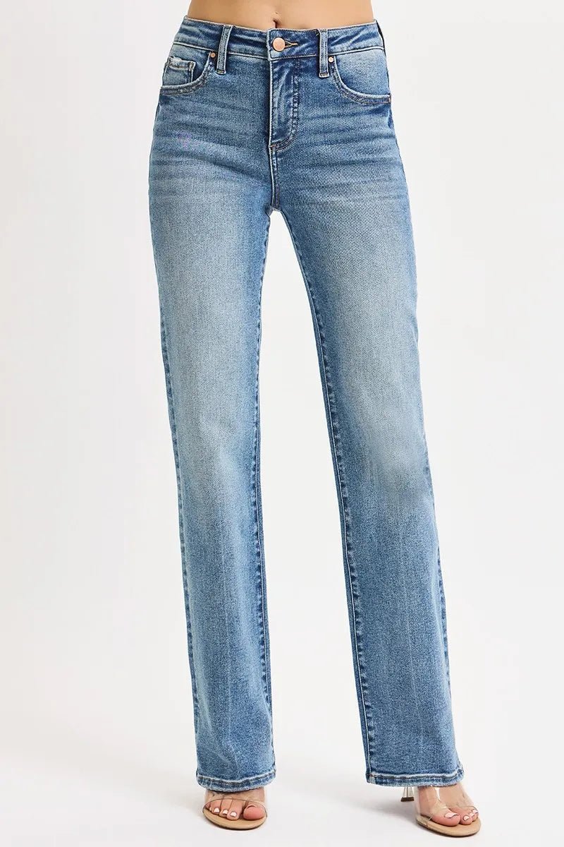 RISEN Full Size Tummy Control High Rise Straight Jeans Plus Size - Jennie Dots