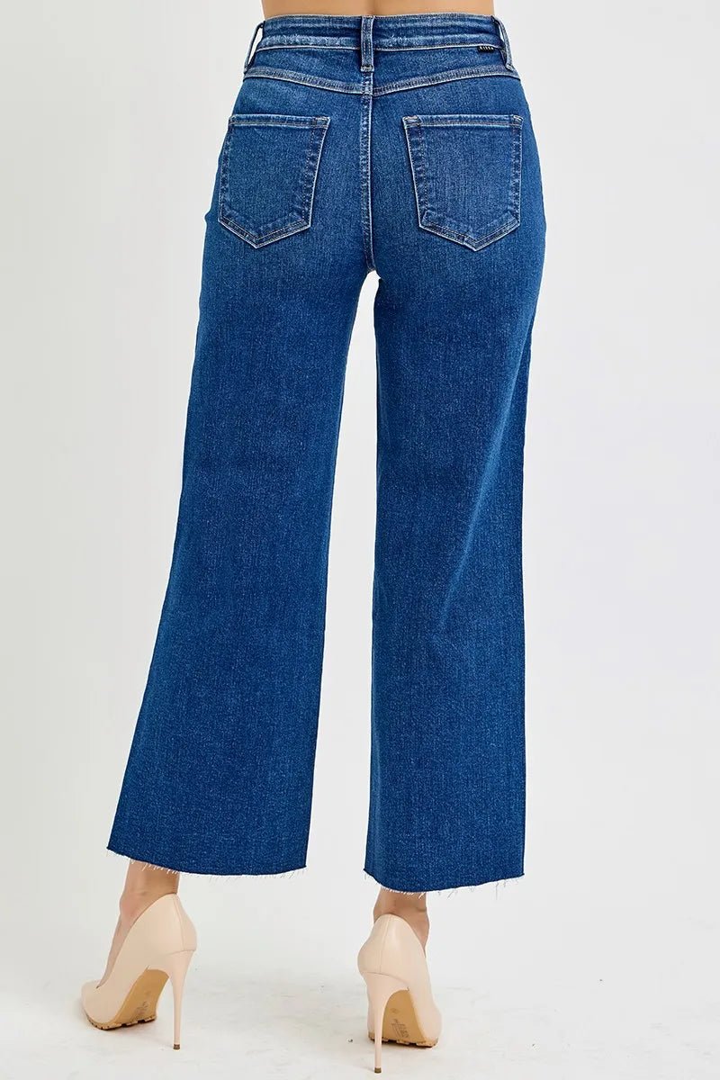 RISEN Full Size Tummy Control High Rise Wide Crop Jeans Plus Size - Jennie Dots