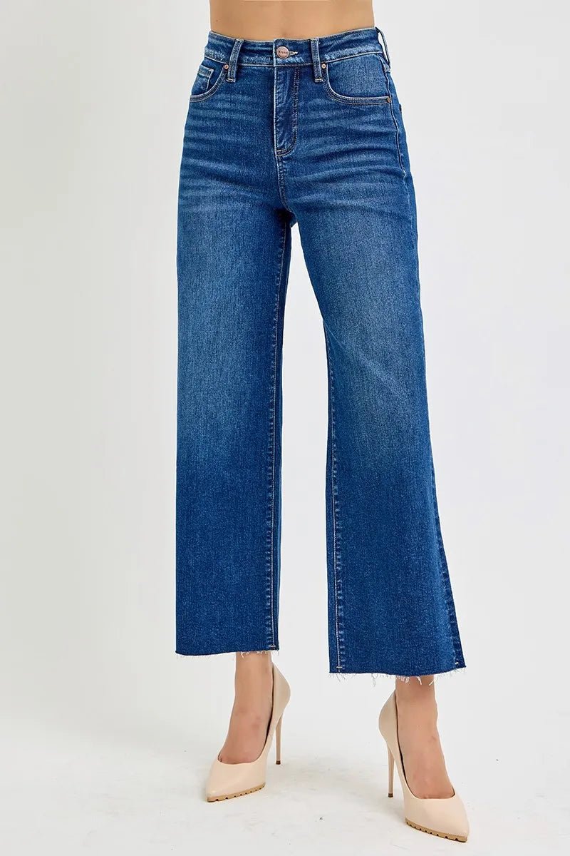 RISEN Full Size Tummy Control High Rise Wide Crop Jeans Plus Size - Jennie Dots
