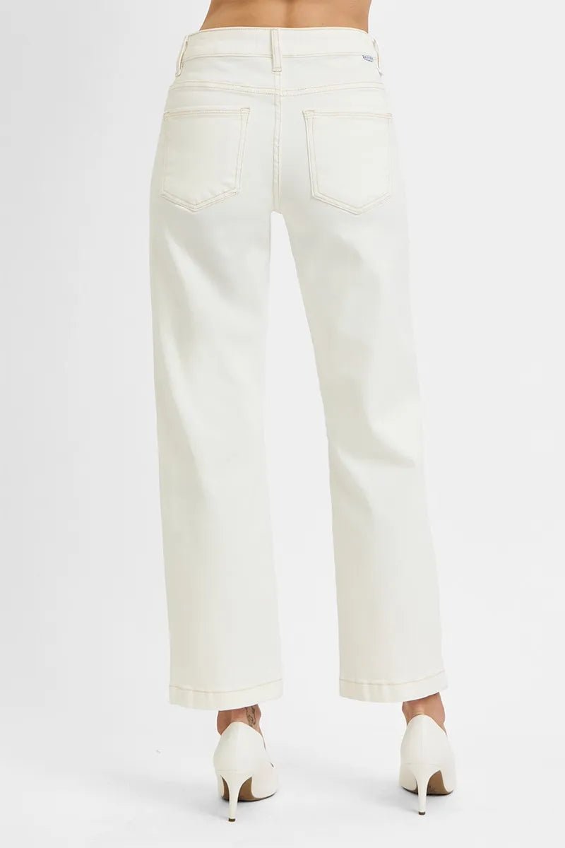 RISEN Full Size Tummy Control Mid Rise Ankle Straight Jeans Plus Size - Jennie Dots