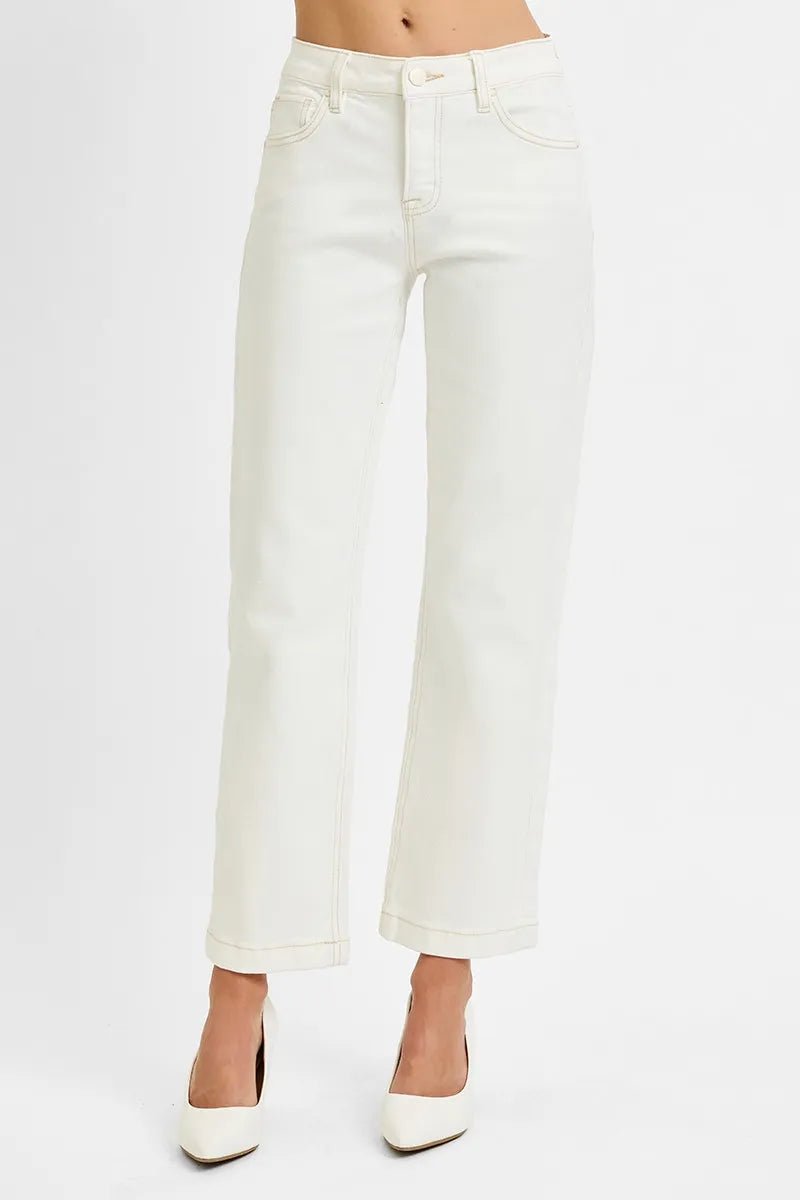 RISEN Full Size Tummy Control Mid Rise Ankle Straight Jeans Plus Size - Jennie Dots