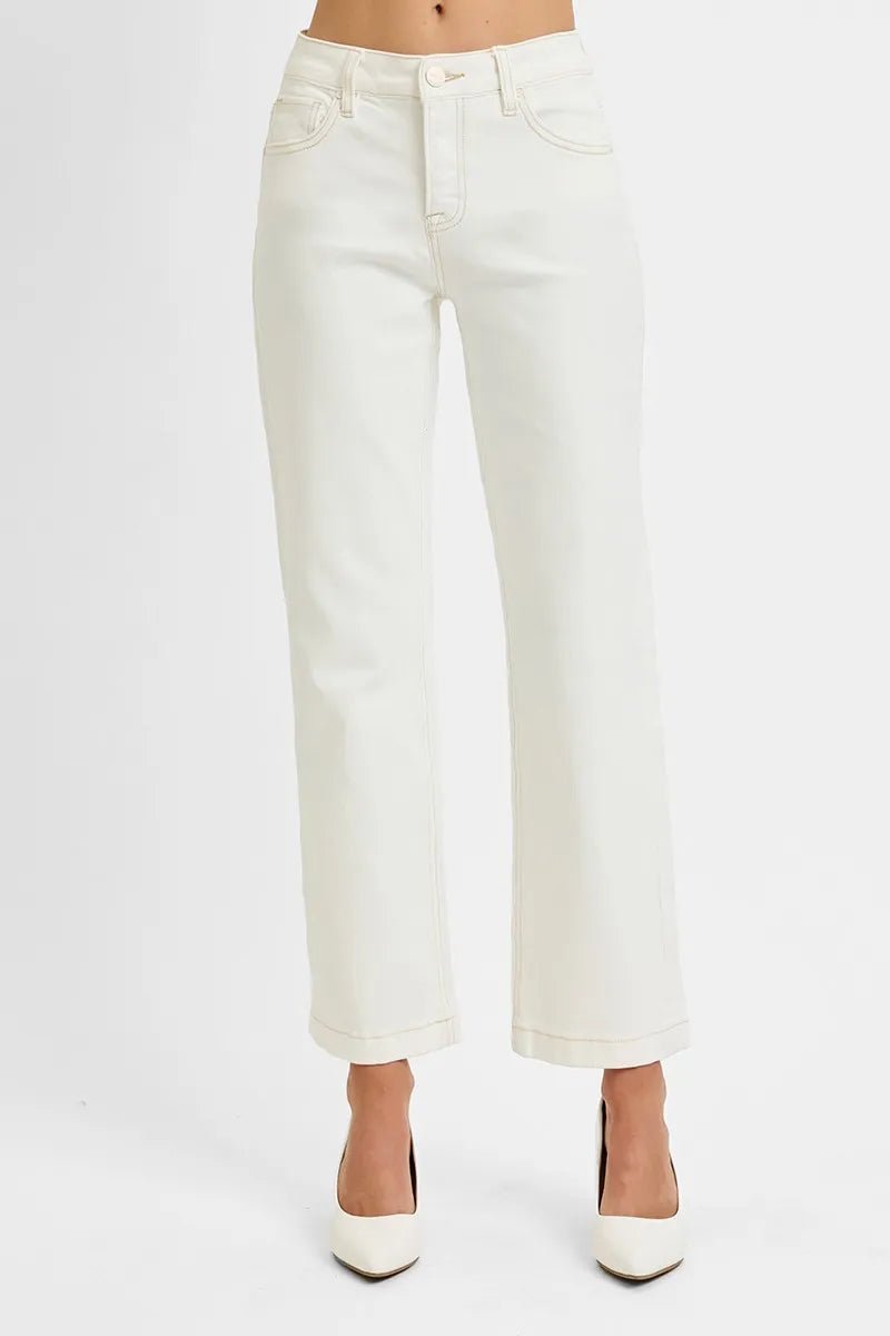 RISEN Full Size Tummy Control Mid Rise Ankle Straight Jeans Plus Size - Jennie Dots