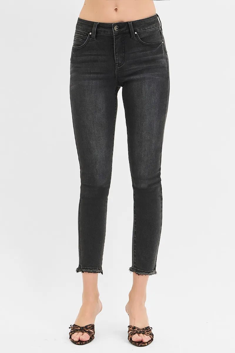 RISEN Full Size Tummy Control Mid Rise Crop Skinny Jeans Plus Size - Jennie Dots