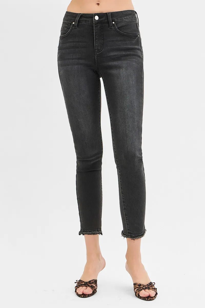 RISEN Full Size Tummy Control Mid Rise Crop Skinny Jeans Plus Size - Jennie Dots