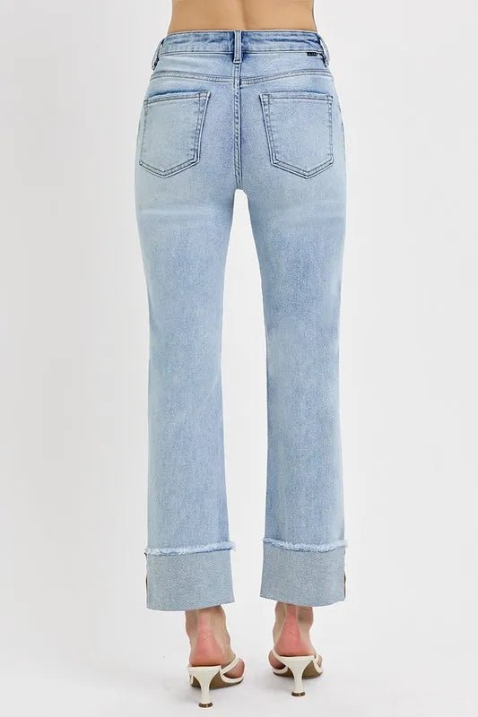 RISEN High Rise Straight Cuffed Relaxed Jeans - Jennie Dots