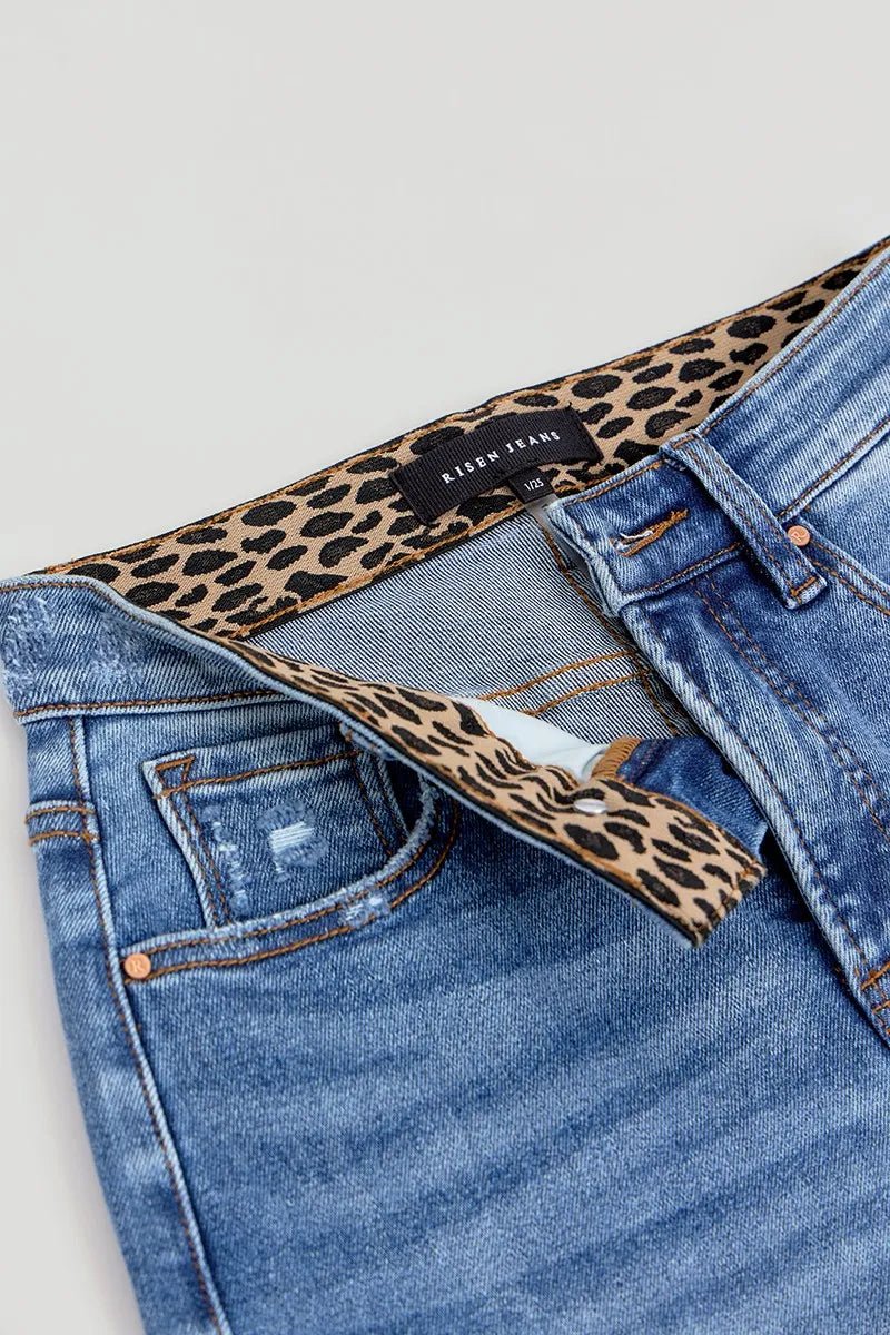 RISEN Tummy Control Elastic Band High Rise Wide Jeans - Jennie Dots