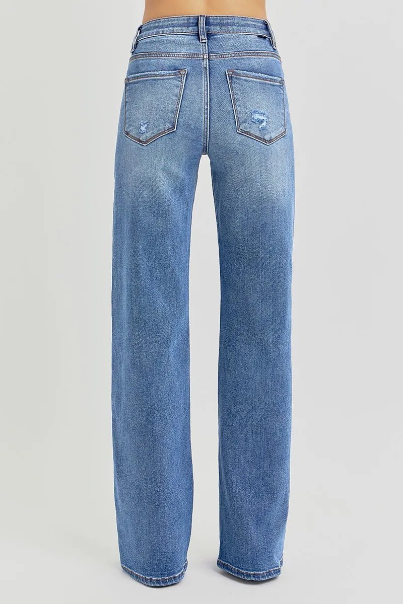 RISEN Tummy Control Elastic Band High Rise Wide Jeans - Jennie Dots