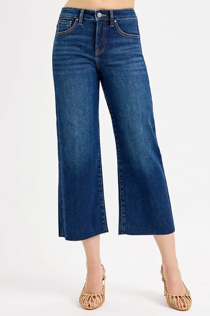 RISEN Tummy Control High Rise Crop Wide Jeans - Jennie Dots