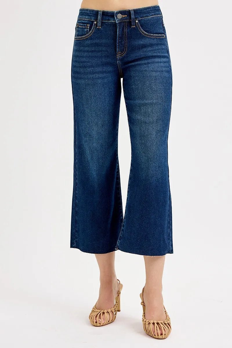 RISEN Tummy Control High Rise Crop Wide Jeans - Jennie Dots