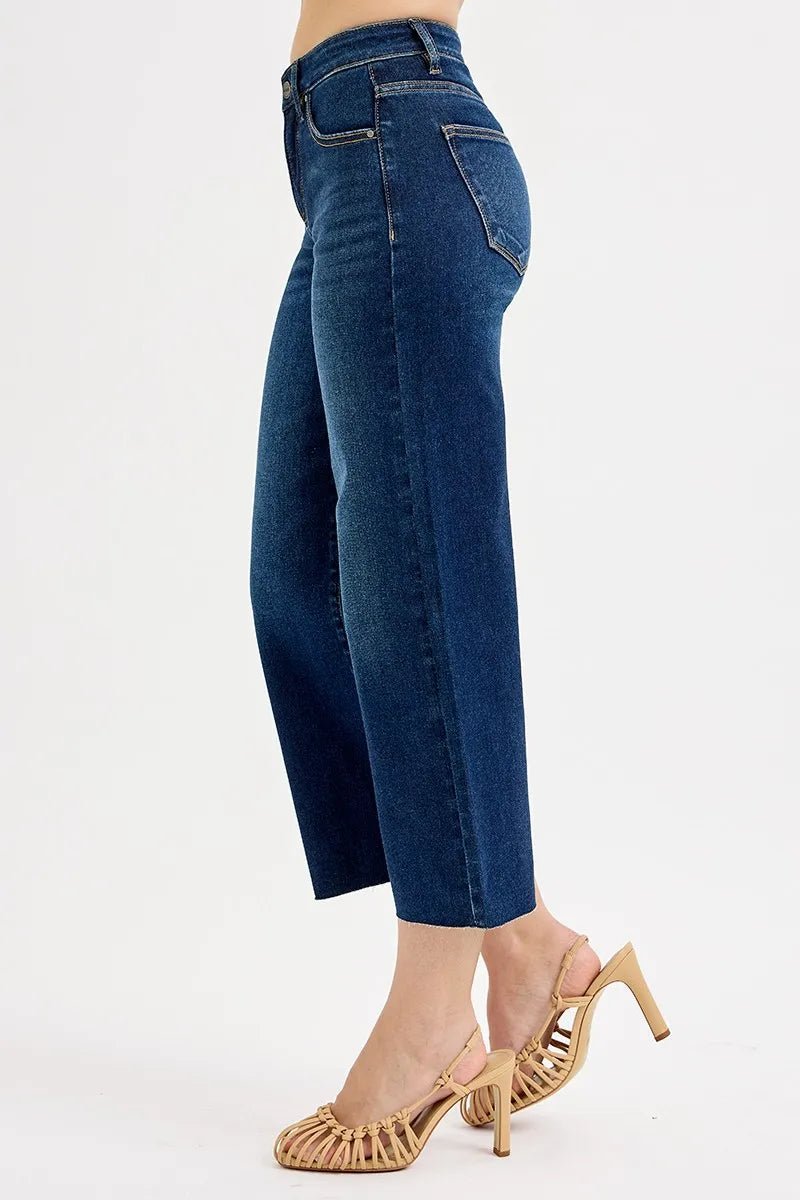 RISEN Tummy Control High Rise Crop Wide Jeans - Jennie Dots