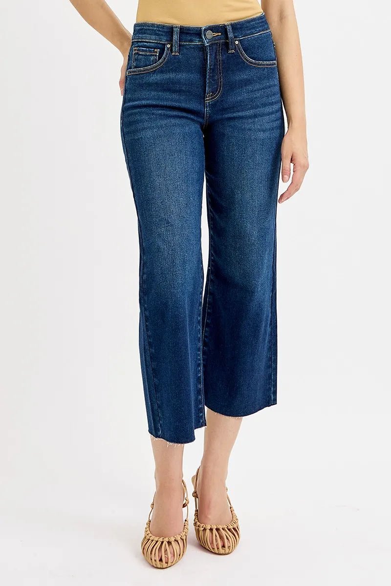 RISEN Tummy Control High Rise Crop Wide Jeans - Jennie Dots
