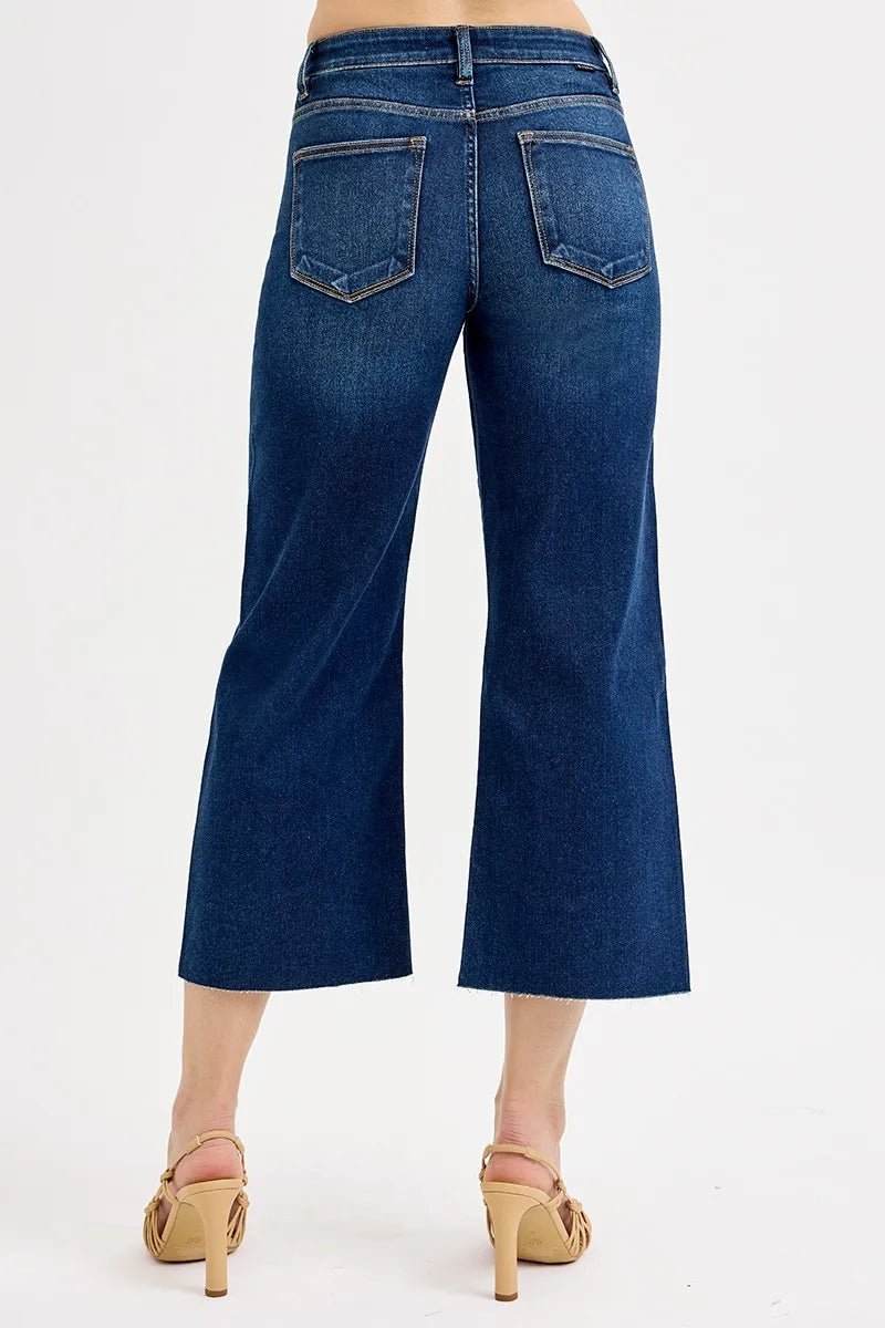RISEN Tummy Control High Rise Crop Wide Jeans - Jennie Dots