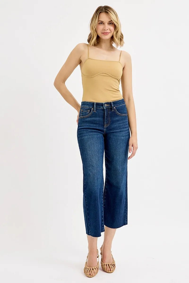 RISEN Tummy Control High Rise Crop Wide Jeans - Jennie Dots