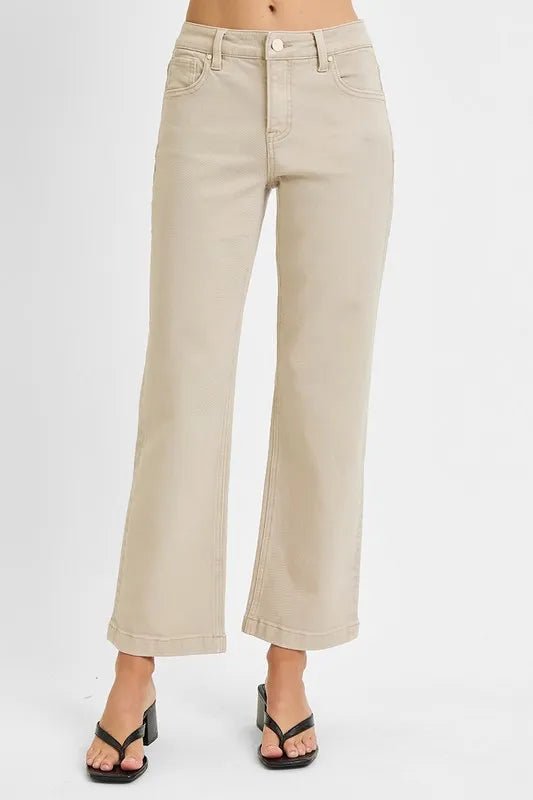 RISEN Tummy Control Mid Rise Ankle Straight Jeans - Jennie Dots
