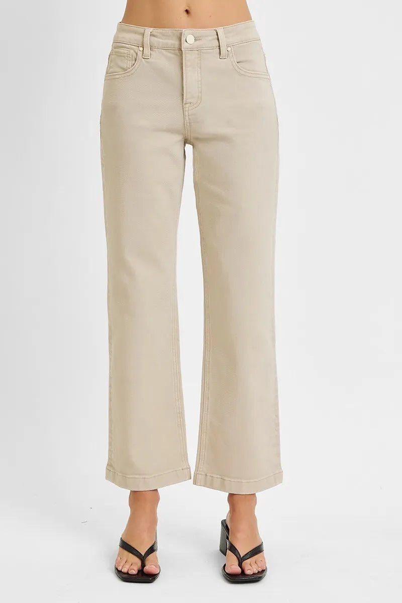 RISEN Tummy Control Mid Rise Ankle Straight Jeans - Jennie Dots