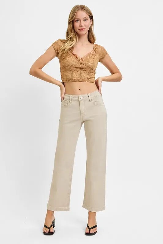 RISEN Tummy Control Mid Rise Ankle Straight Jeans - Jennie Dots