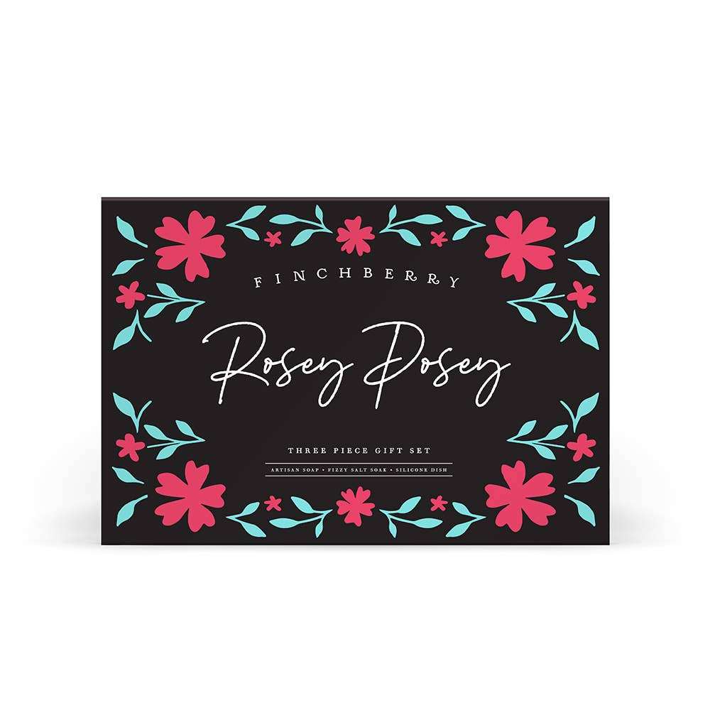 Rosey Posey 3 Pc Bath & Body Gift Set packaging with floral design.