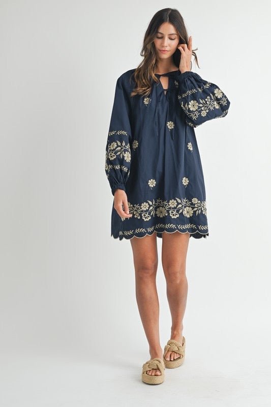 Sample - The Embroidered Long Sleeve Peasant Mini Dress - Jennie Dots