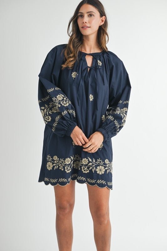 Sample - The Embroidered Long Sleeve Peasant Mini Dress - Jennie Dots