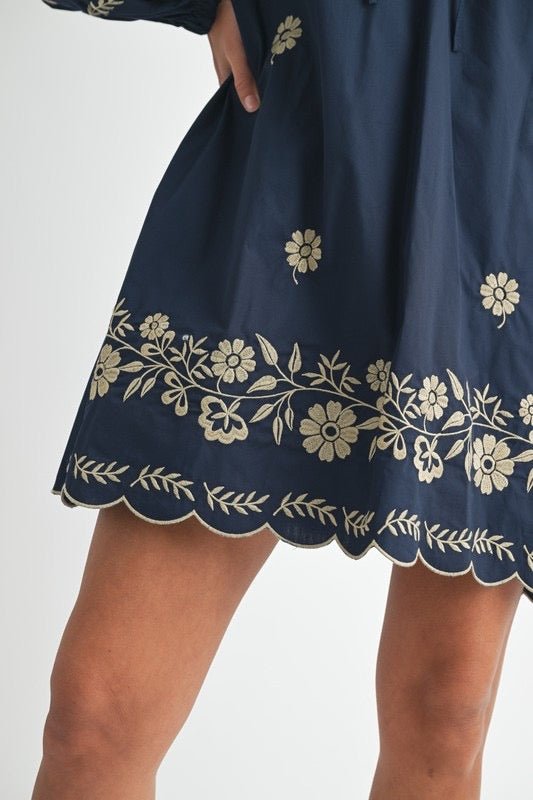 Sample - The Embroidered Long Sleeve Peasant Mini Dress - Jennie Dots