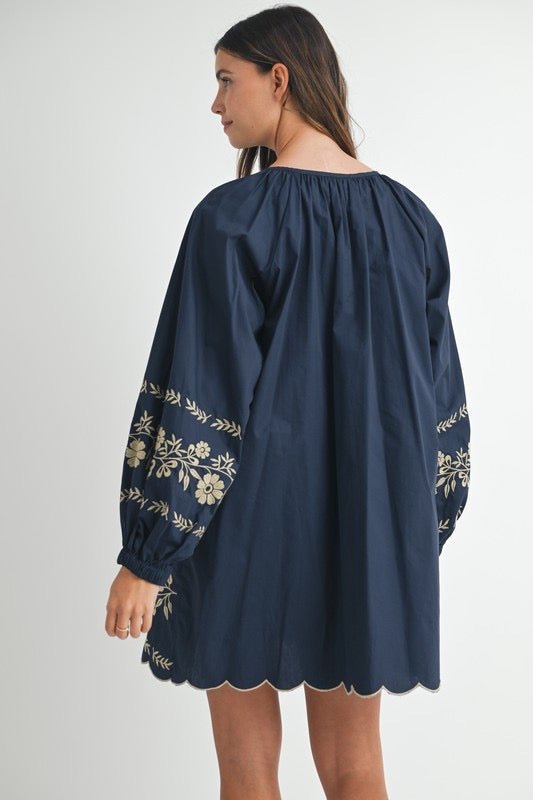 Sample - The Embroidered Long Sleeve Peasant Mini Dress - Jennie Dots
