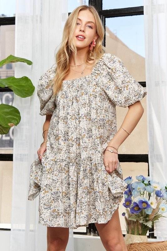 Sample - The Floral Square Neck Puff Sleeve Dress - Jennie Dots