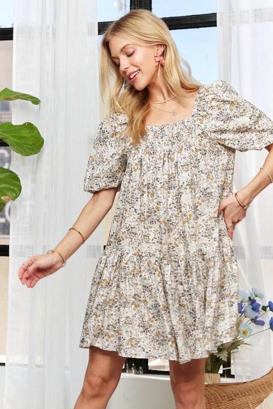 Sample - The Floral Square Neck Puff Sleeve Dress - Jennie Dots