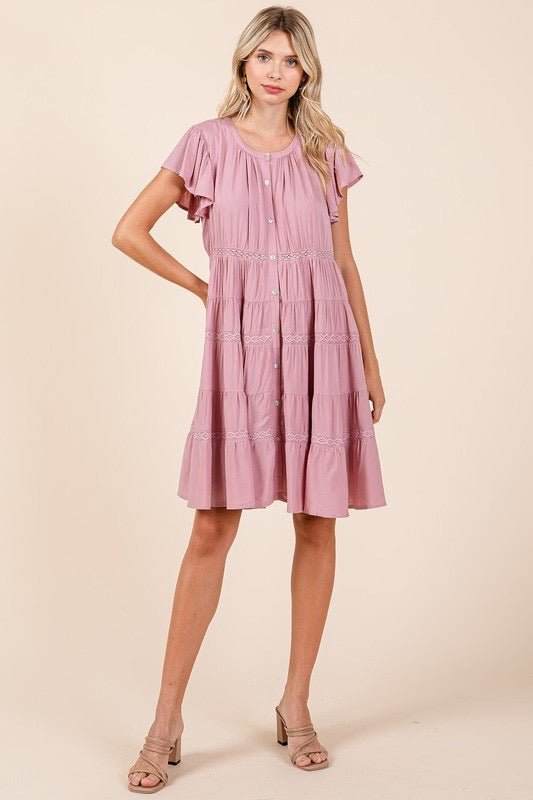 Sample - The Lace Detail Ruffled Button Down Tiered Dress - Jennie Dots