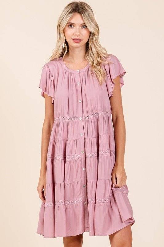 Sample - The Lace Detail Ruffled Button Down Tiered Dress - Jennie Dots