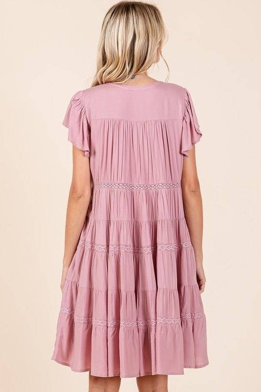 Sample - The Lace Detail Ruffled Button Down Tiered Dress - Jennie Dots