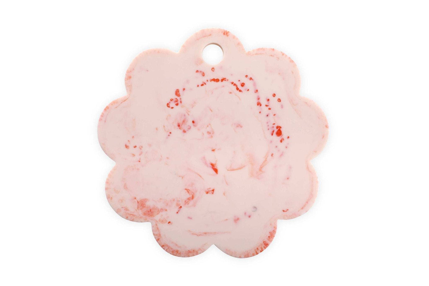 Scallop-shaped resin cheese charcuterie board in ivory pink, 9 inches.