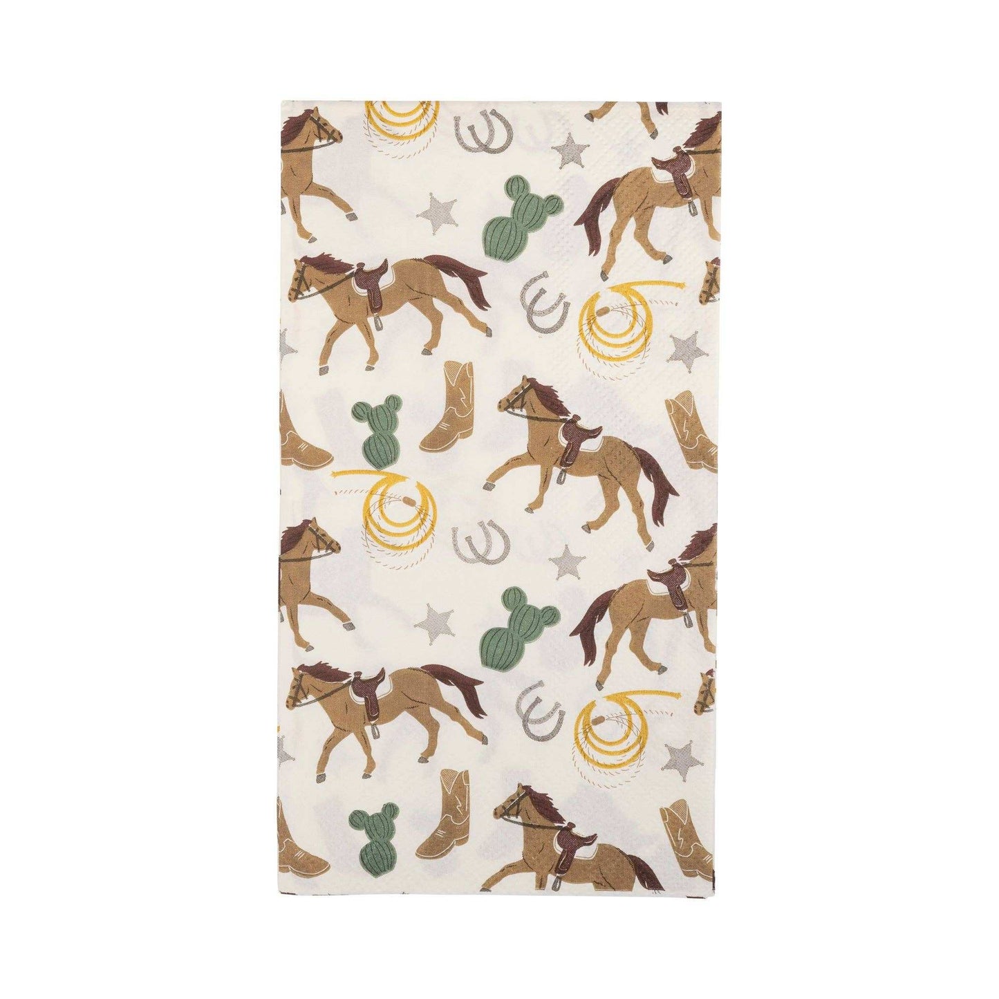 Cowboy-themed scatter paper dinner napkin with western icons.