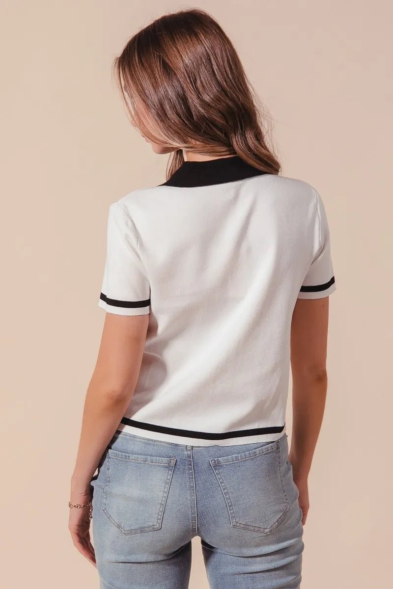 SO ME Button Down Knitted Sweater Shirt Top - Jennie Dots