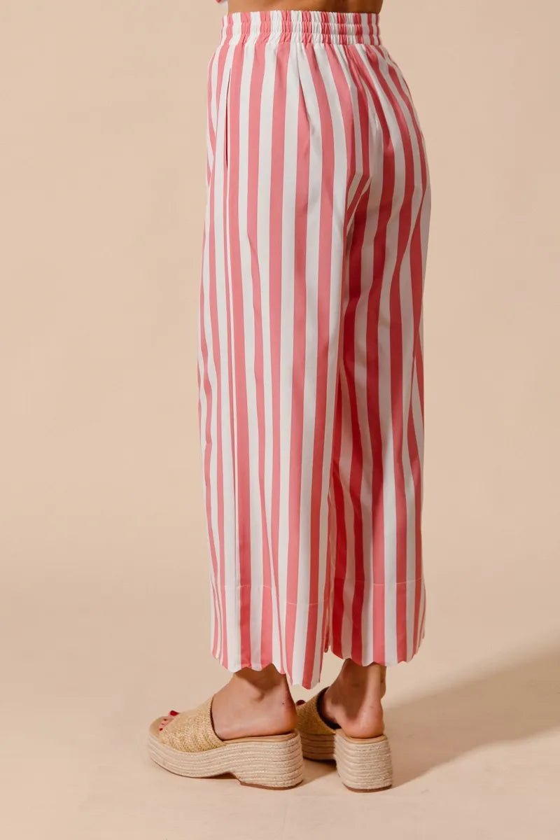 SO ME Front Tie Stripe Top With Puff Sleeves and Wide Leg Pants Set - Jennie Dots