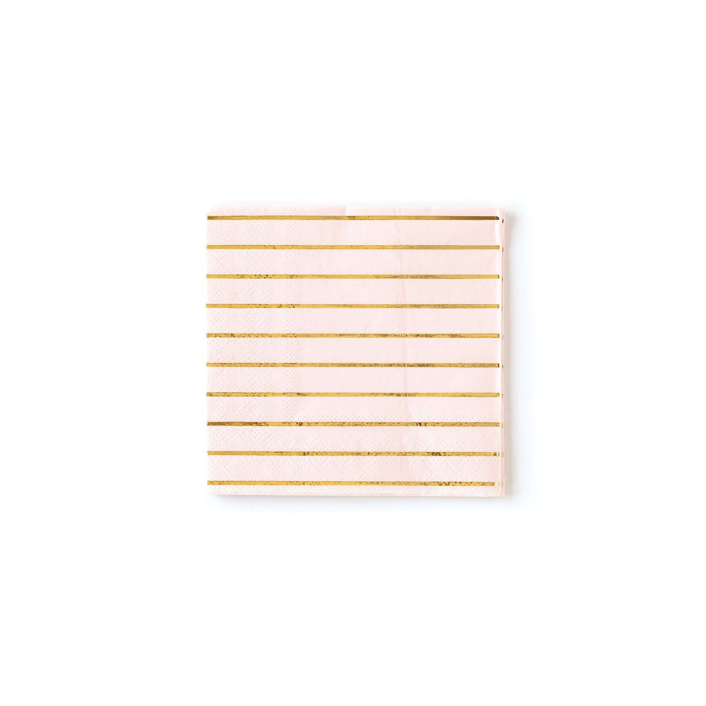 Blush 5-inch napkins with gold foil accents, ideal for bridal showers and parties.