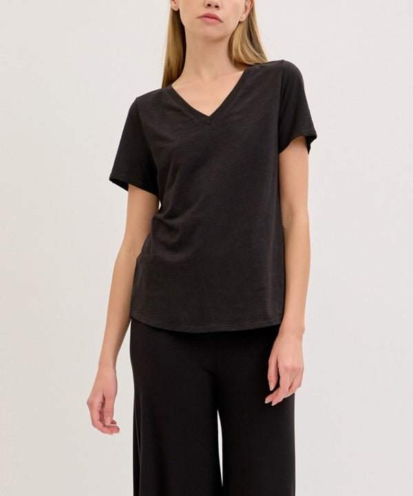 Studio Ko Bamboo Cotton Slub V Neck Shirt - Jennie Dots