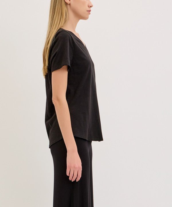 Studio Ko Bamboo Cotton Slub V Neck Shirt - Jennie Dots
