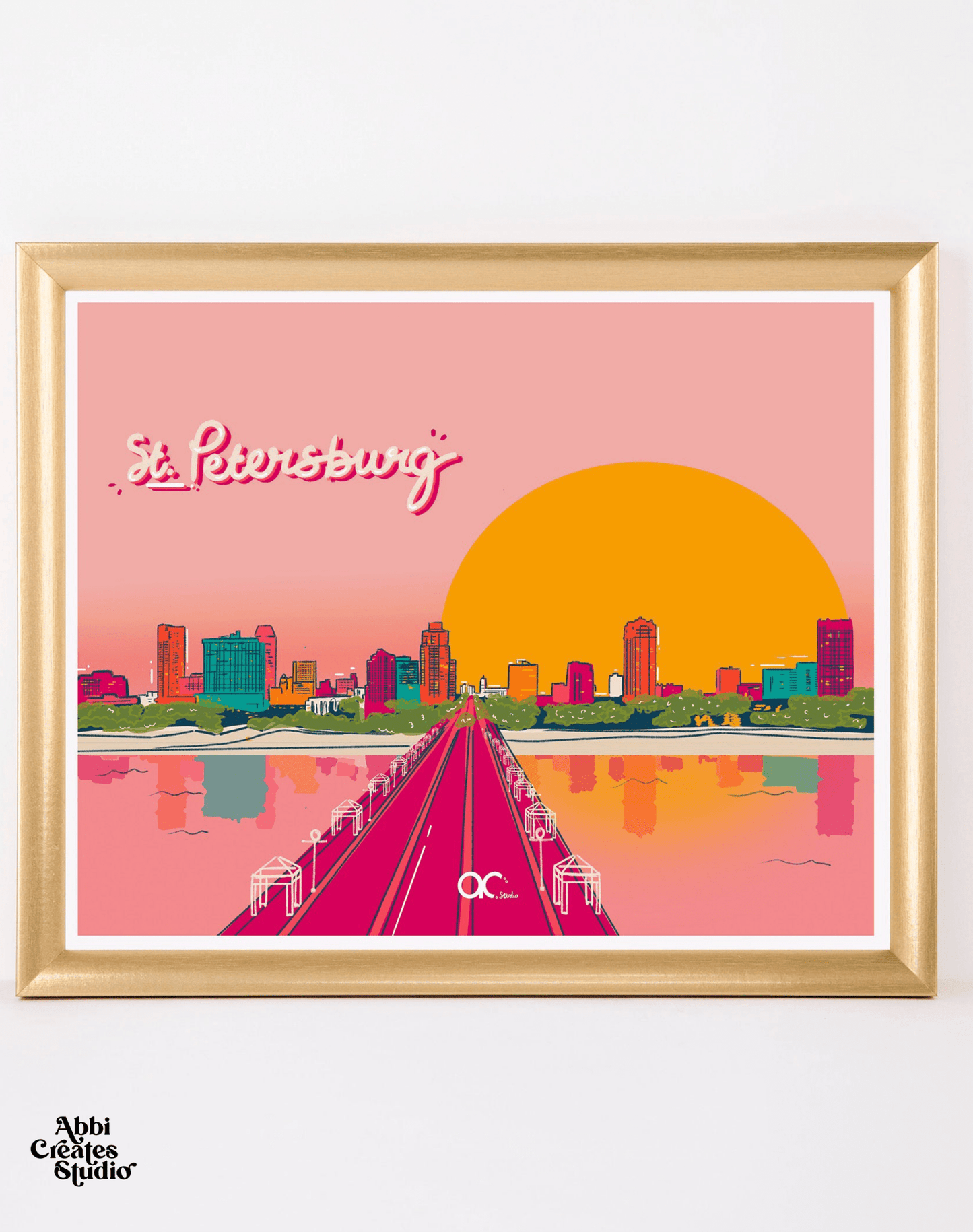 Tampa Bay and St Pete landmarks art print by Abbicreates, colorful illustration, unframed.