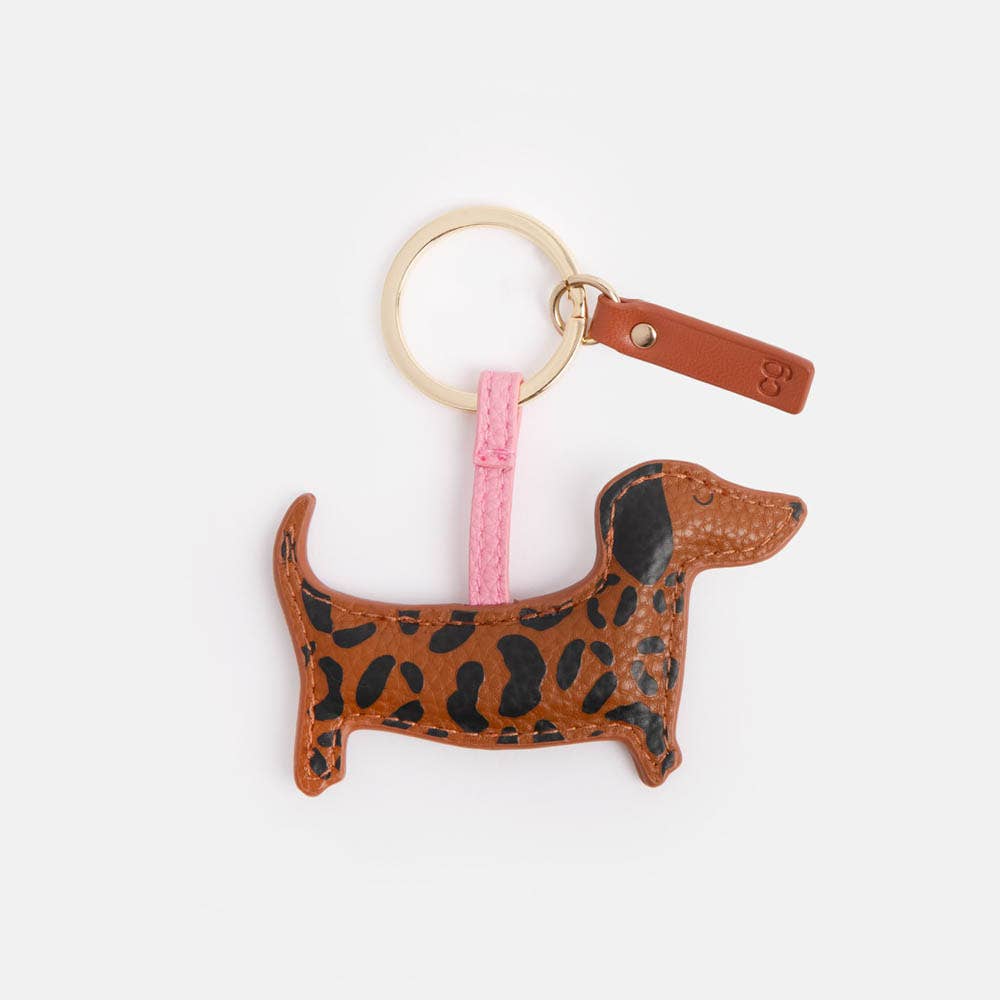 Tan Leopard Sausage Dog Novelty Keyring - Jennie Dots