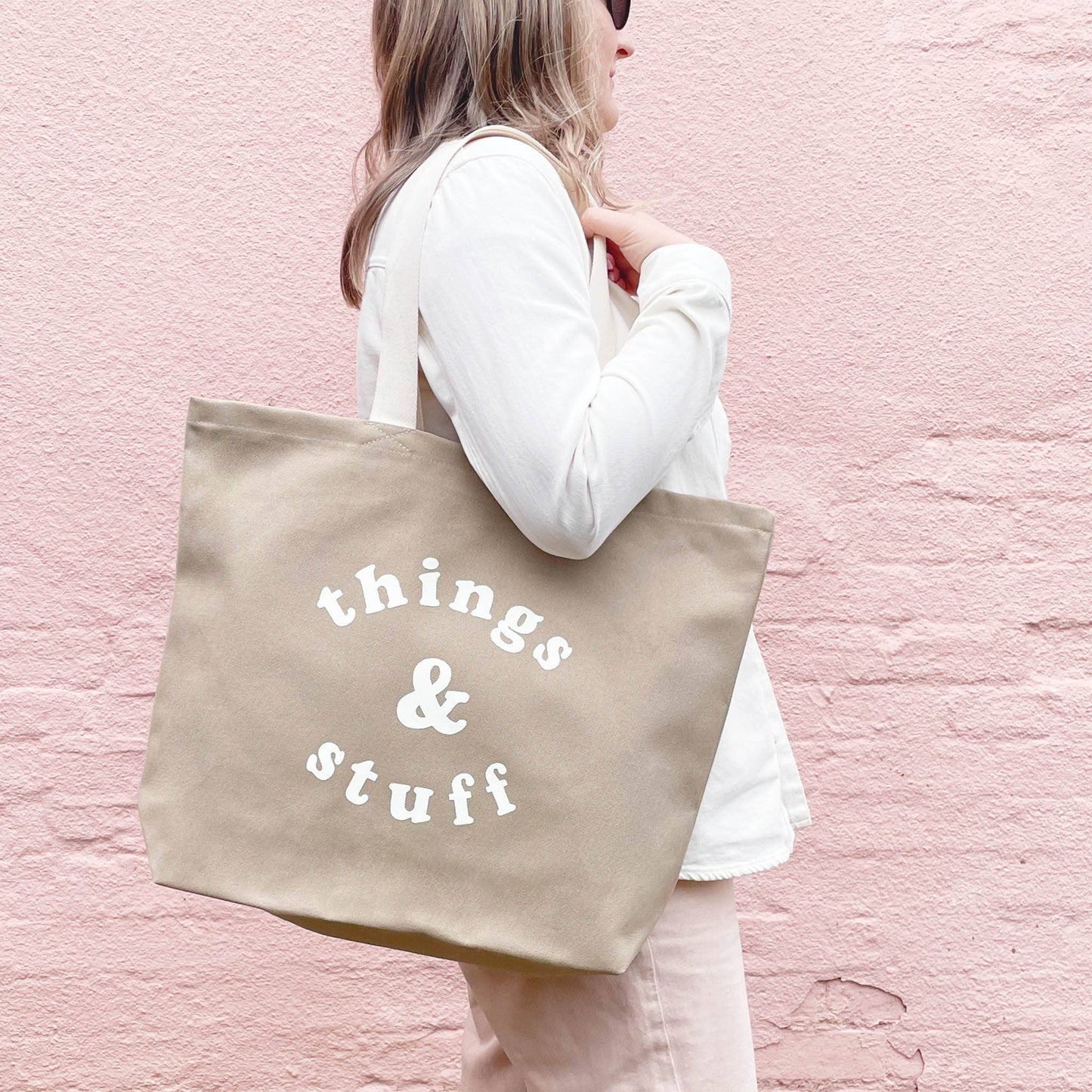 Things & Stuff - Stone Canvas Tote Bag - Jennie Dots