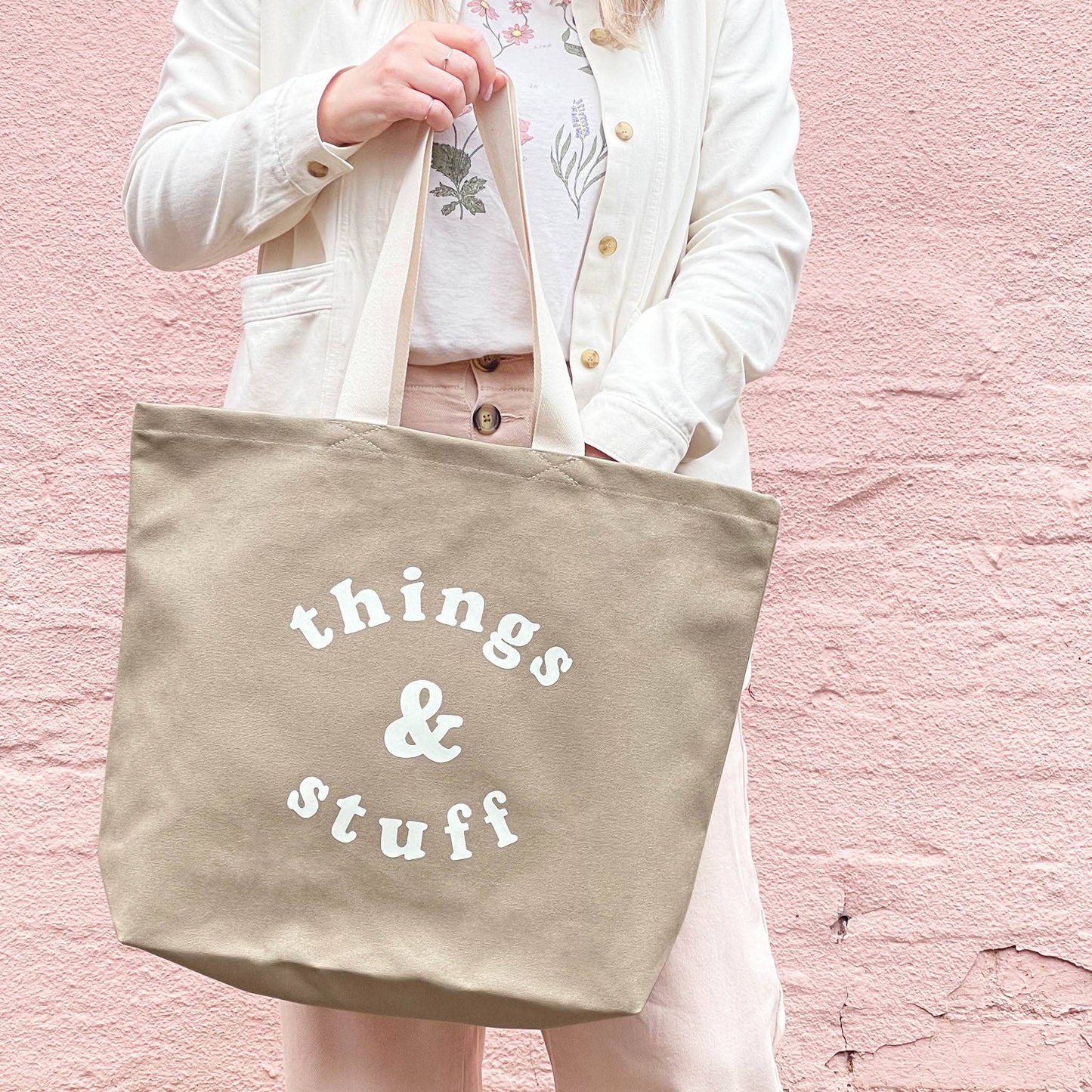Things & Stuff - Stone Canvas Tote Bag - Jennie Dots