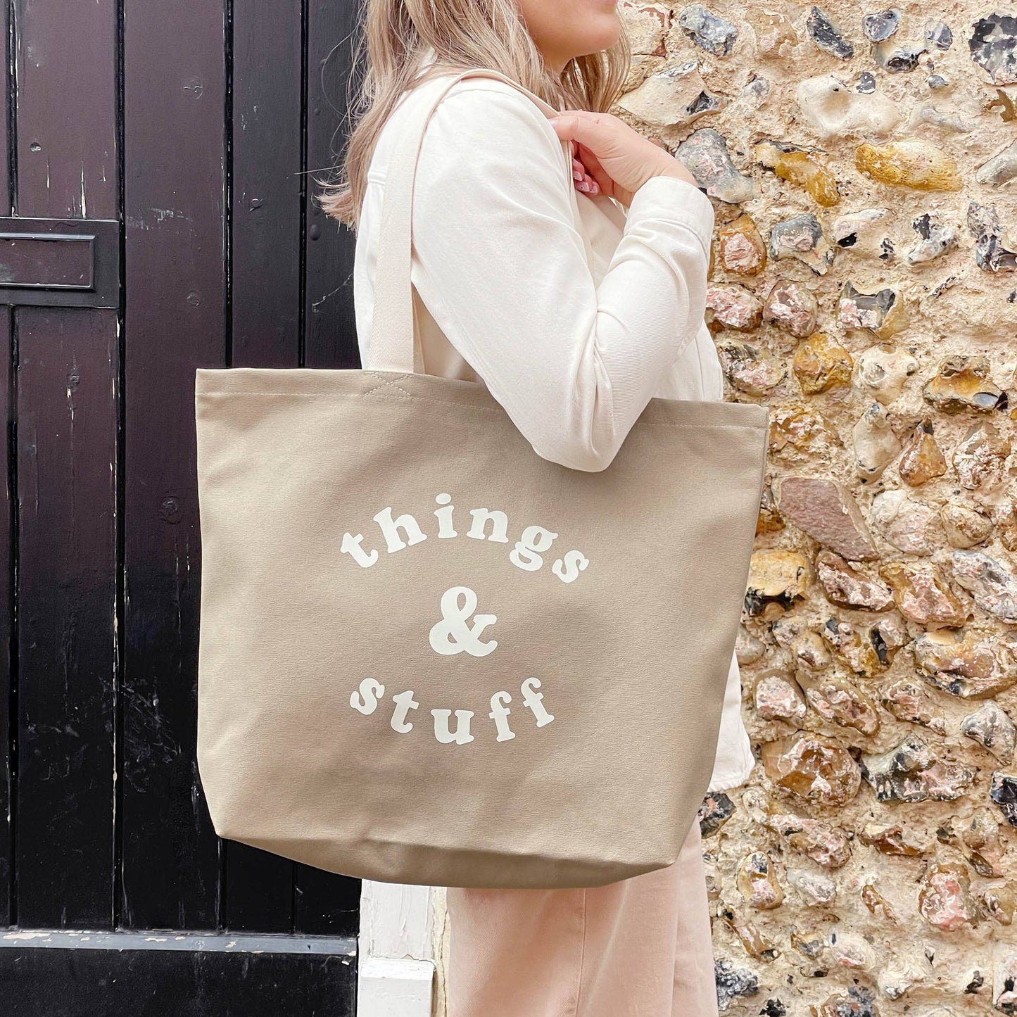 Things & Stuff - Stone Canvas Tote Bag - Jennie Dots