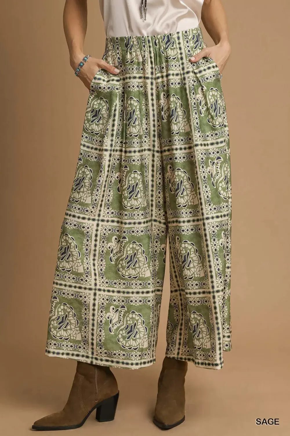 Umgee Bohemian Print Pants with Pockets - Jennie Dots