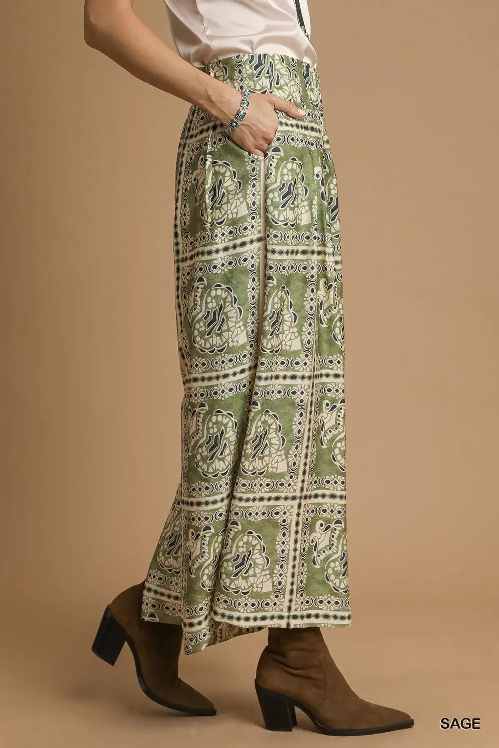 Umgee Bohemian Print Pants with Pockets - Jennie Dots