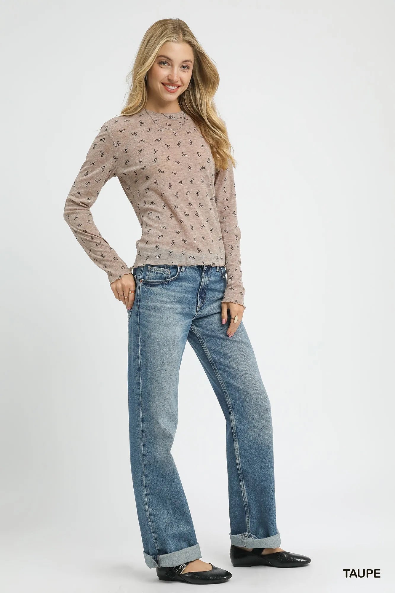 Umgee Bow Print Lightweight Knit Top - Jennie Dots