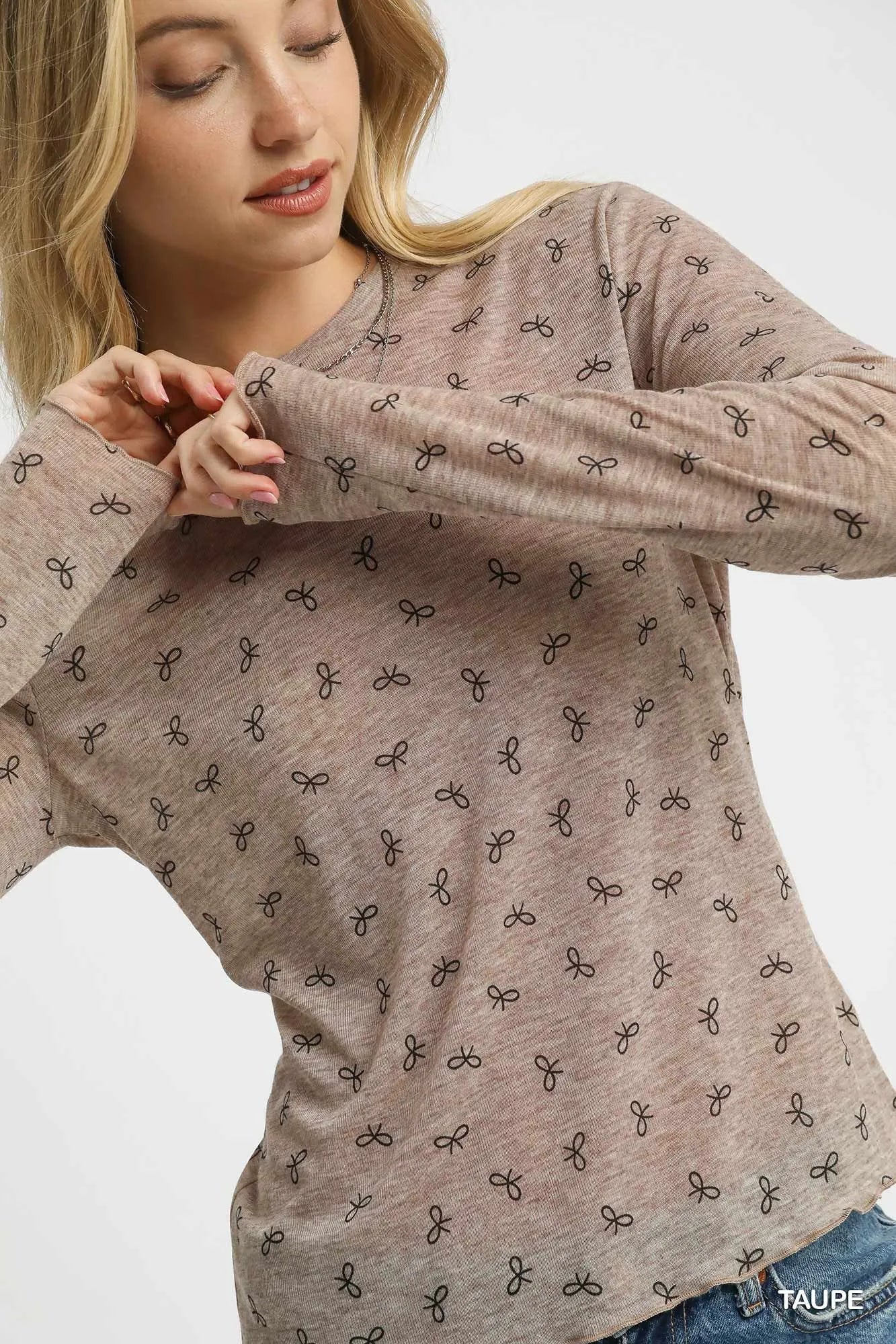 Umgee Bow Print Lightweight Knit Top - Jennie Dots